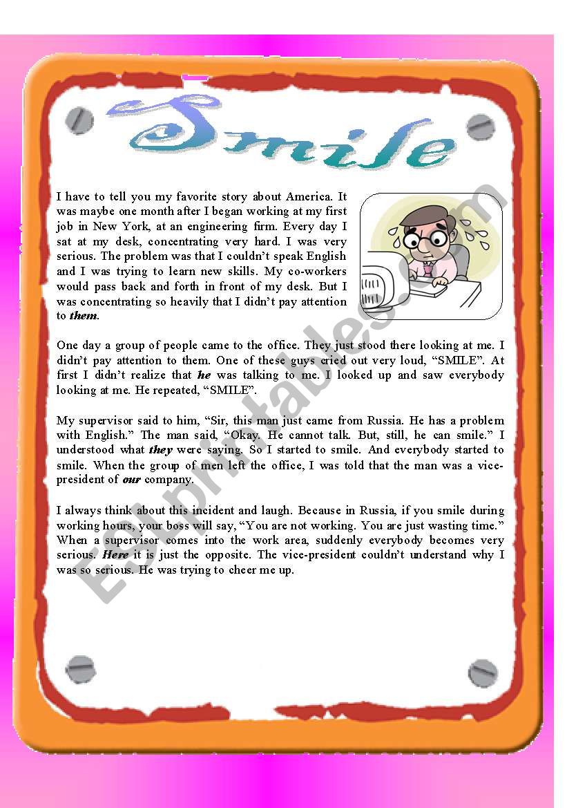 Reading - SMILE worksheet
