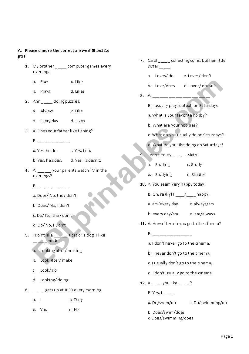 present simple worksheet