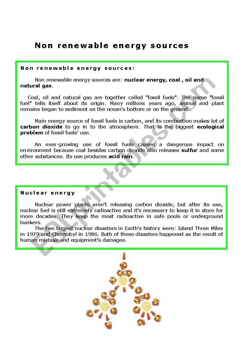 Non renewable energy sources worksheet