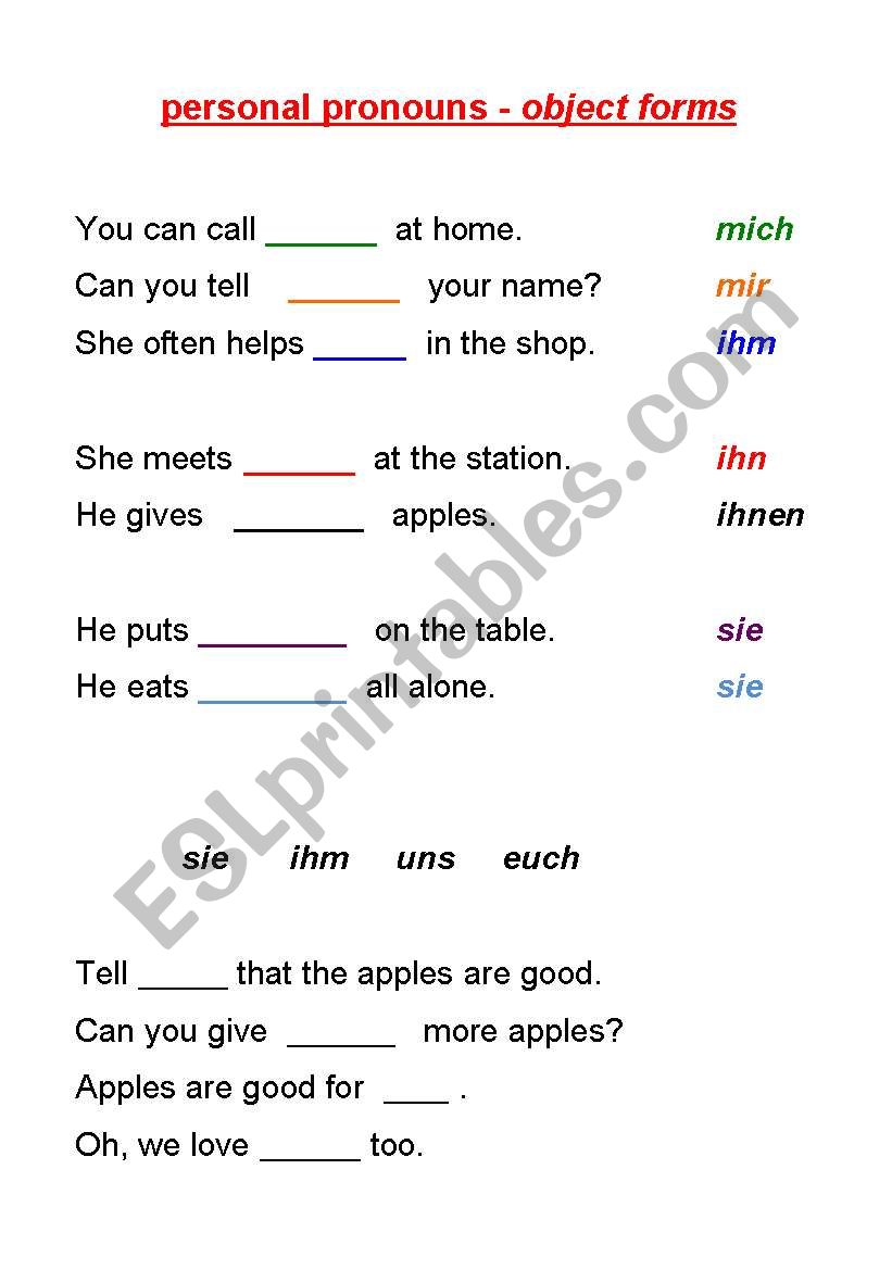 personal pronouns - object forms