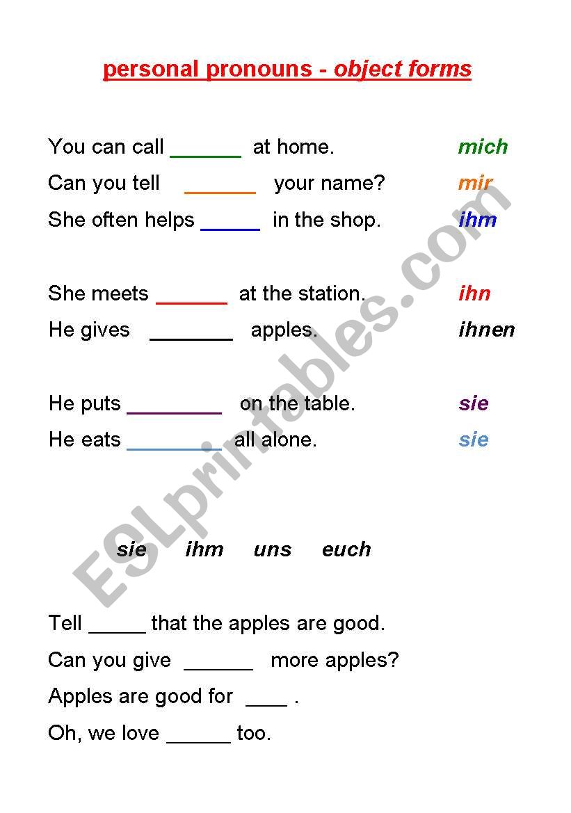 personal pronouns - object forms