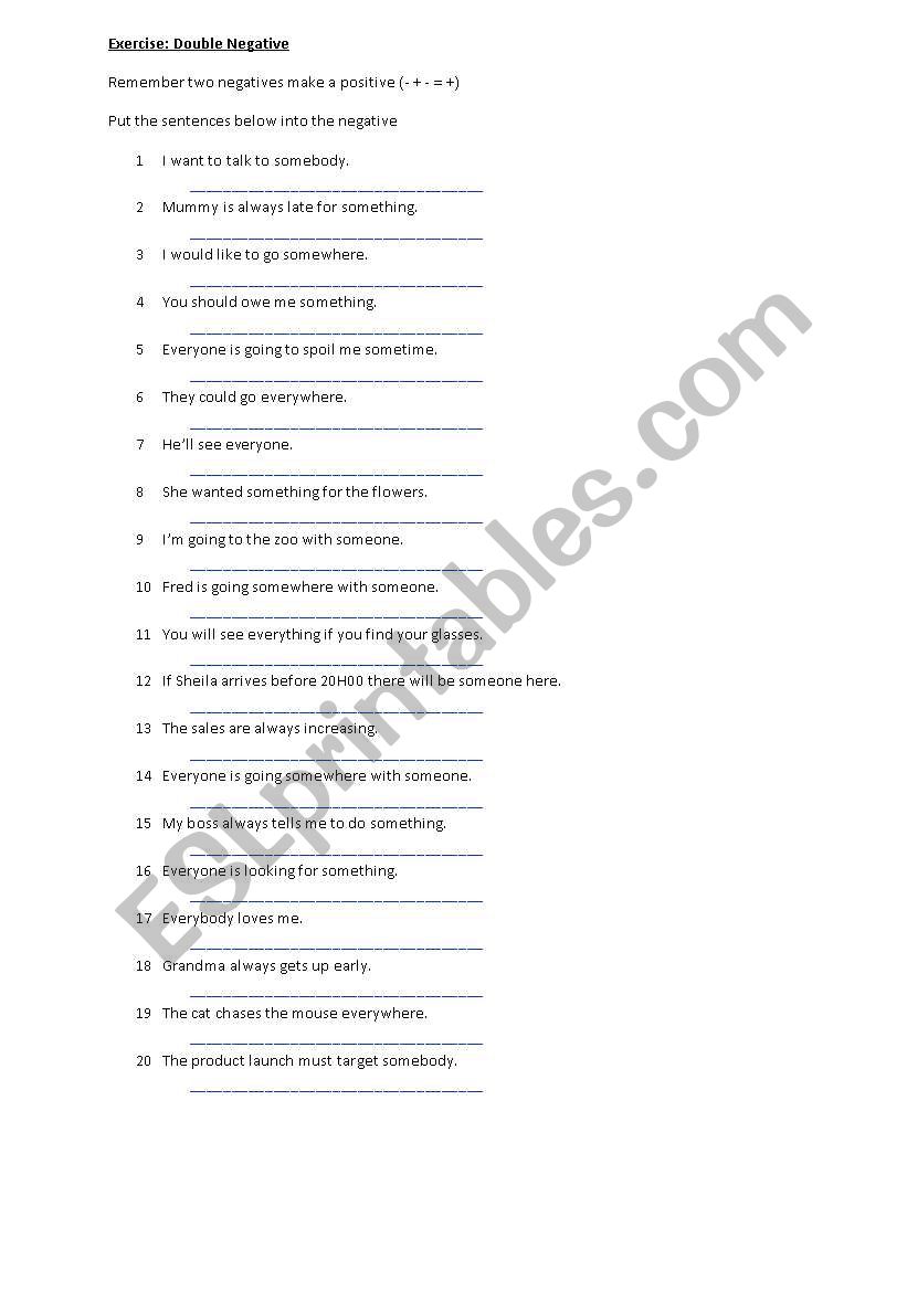 Double negative Worksheet worksheet