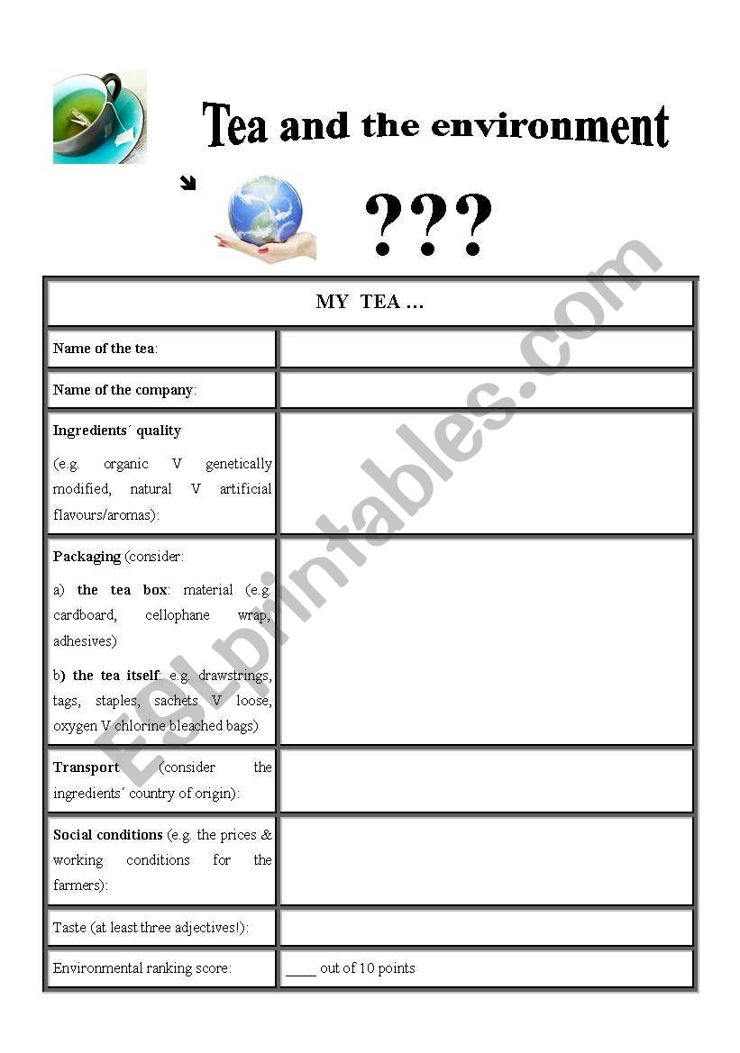 Tea and the environment worksheet