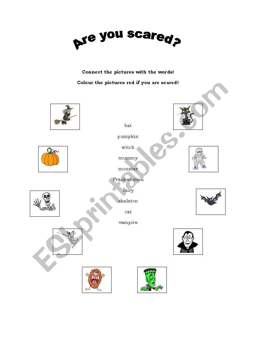 Halloween- connect pictures with words and draw!