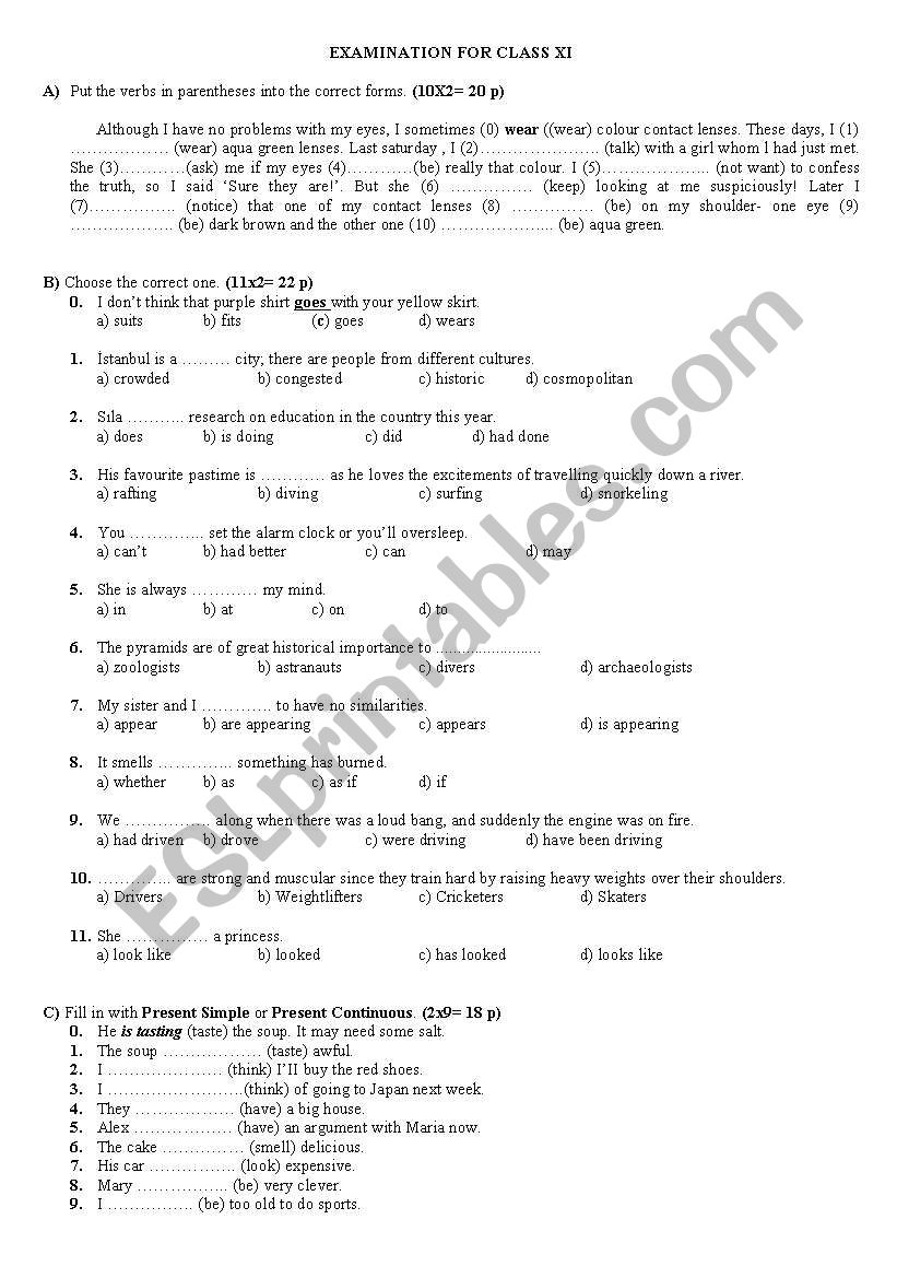 A Comprehensive Intermediate Examination Paper For Grade 11