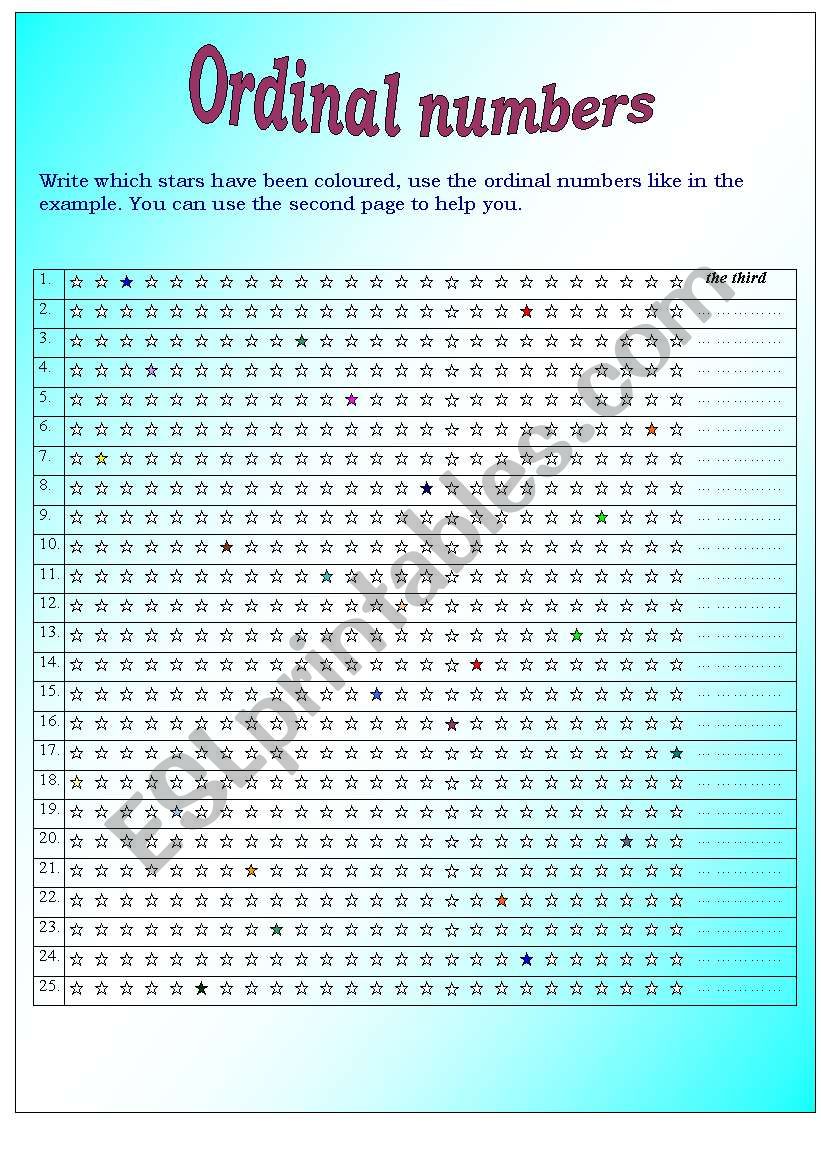 Ordinal numbers worksheet