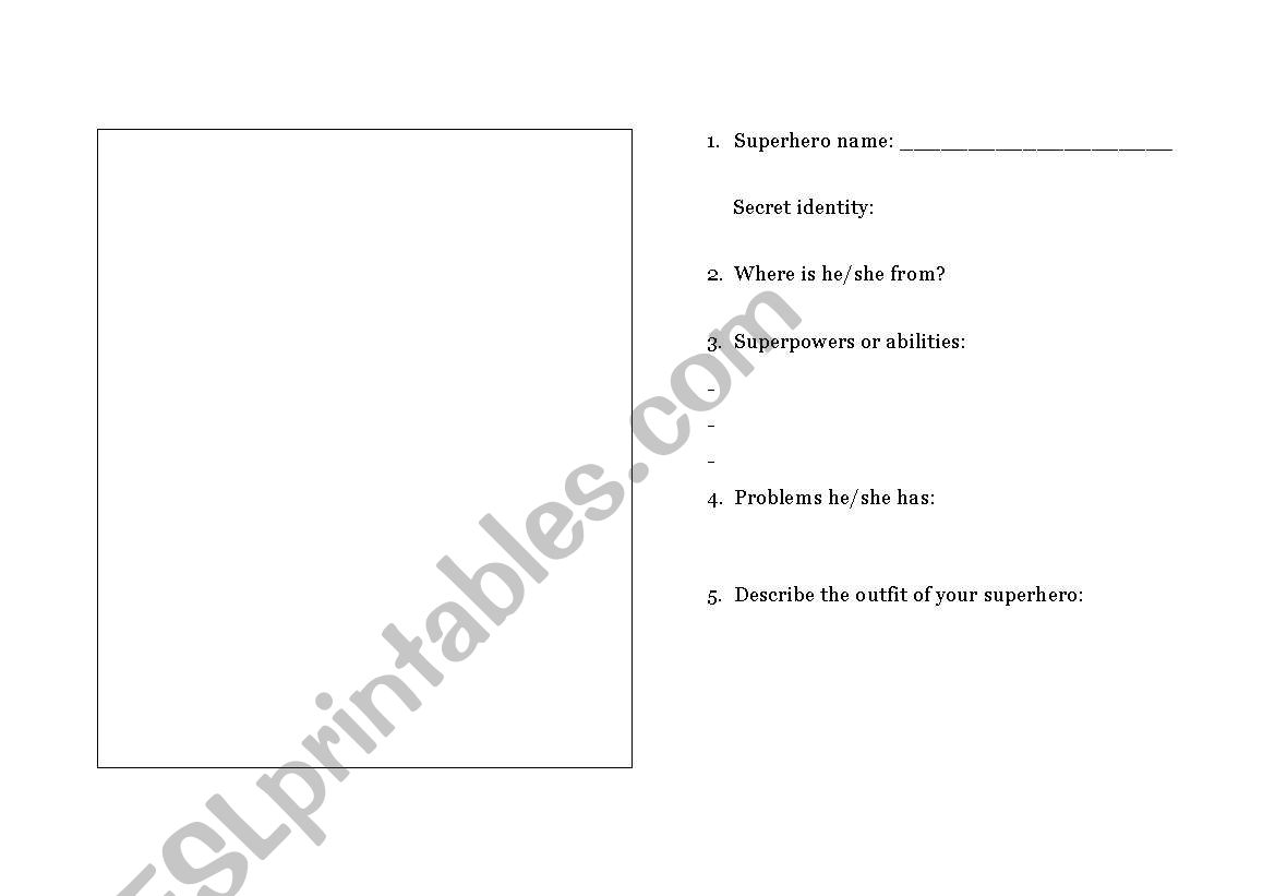 Superheroes info card worksheet