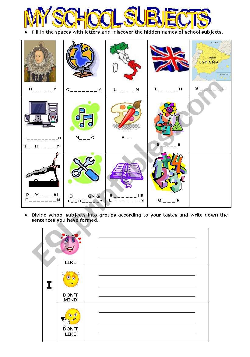 SCHOOL SUBJECTS - LIKES & DISLIKES - ABILITIES