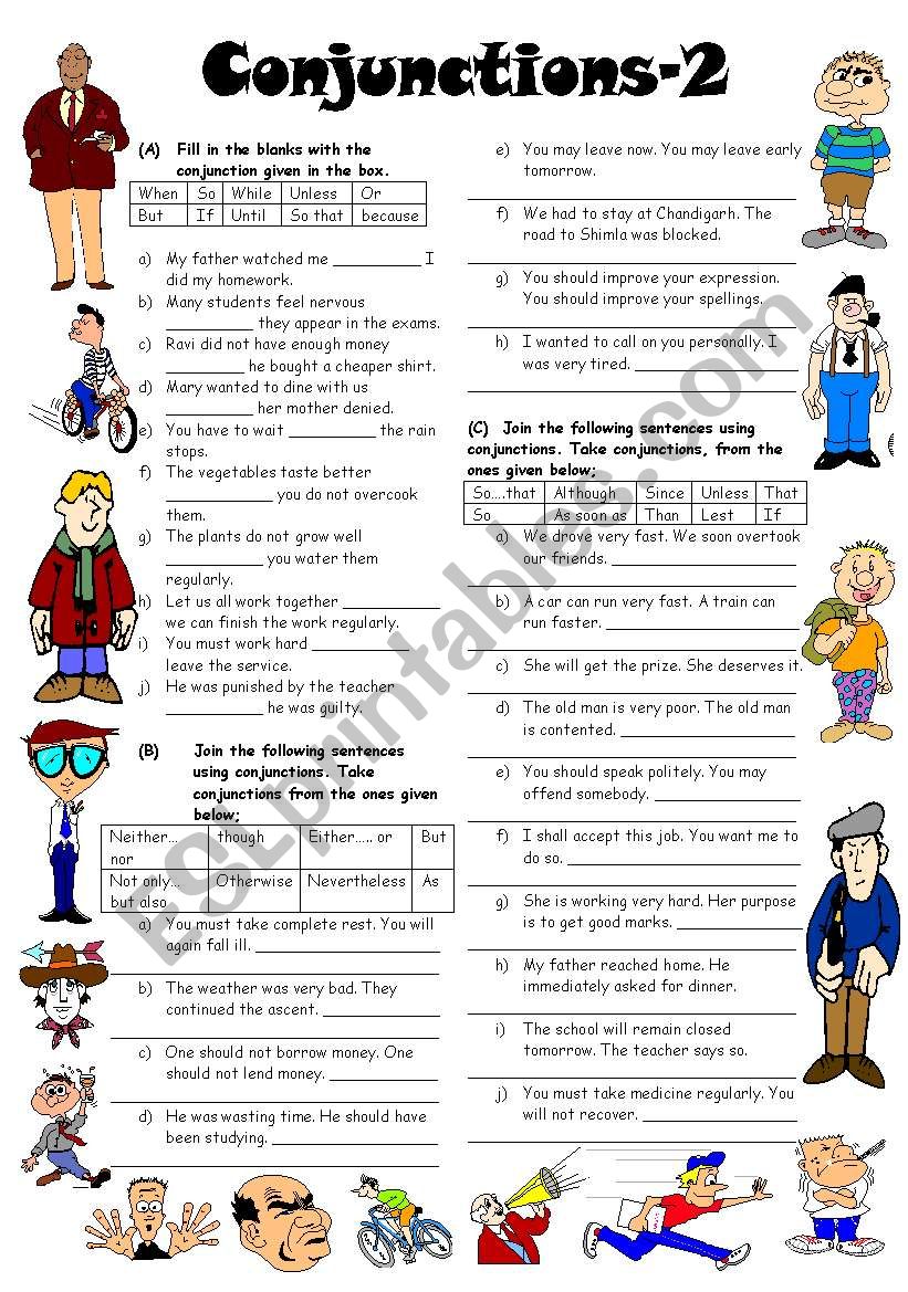 conjunctions-2-editable-with-answers-esl-worksheet-by-vikral