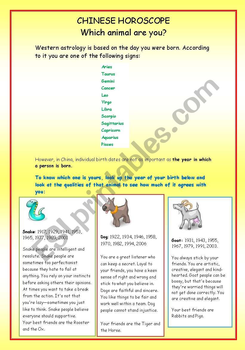 Chinese Horoscope worksheet