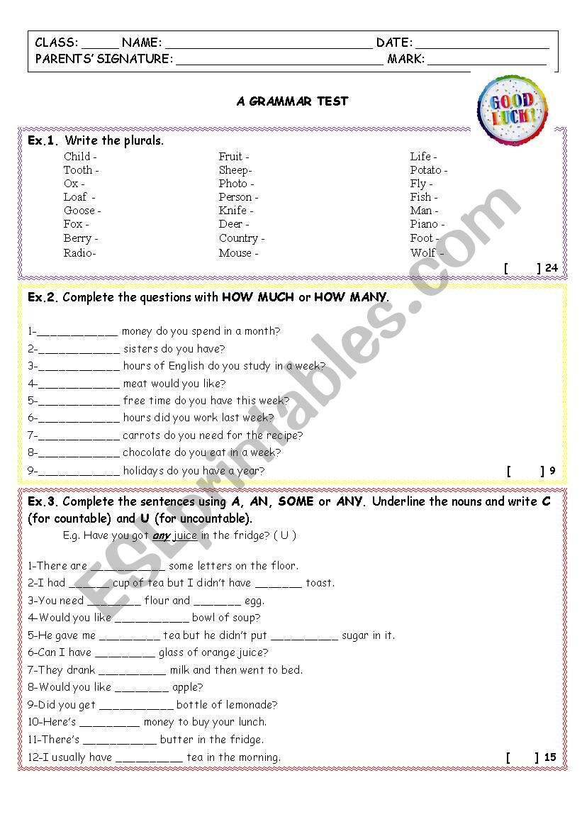 elementary grammar worksheet  worksheet