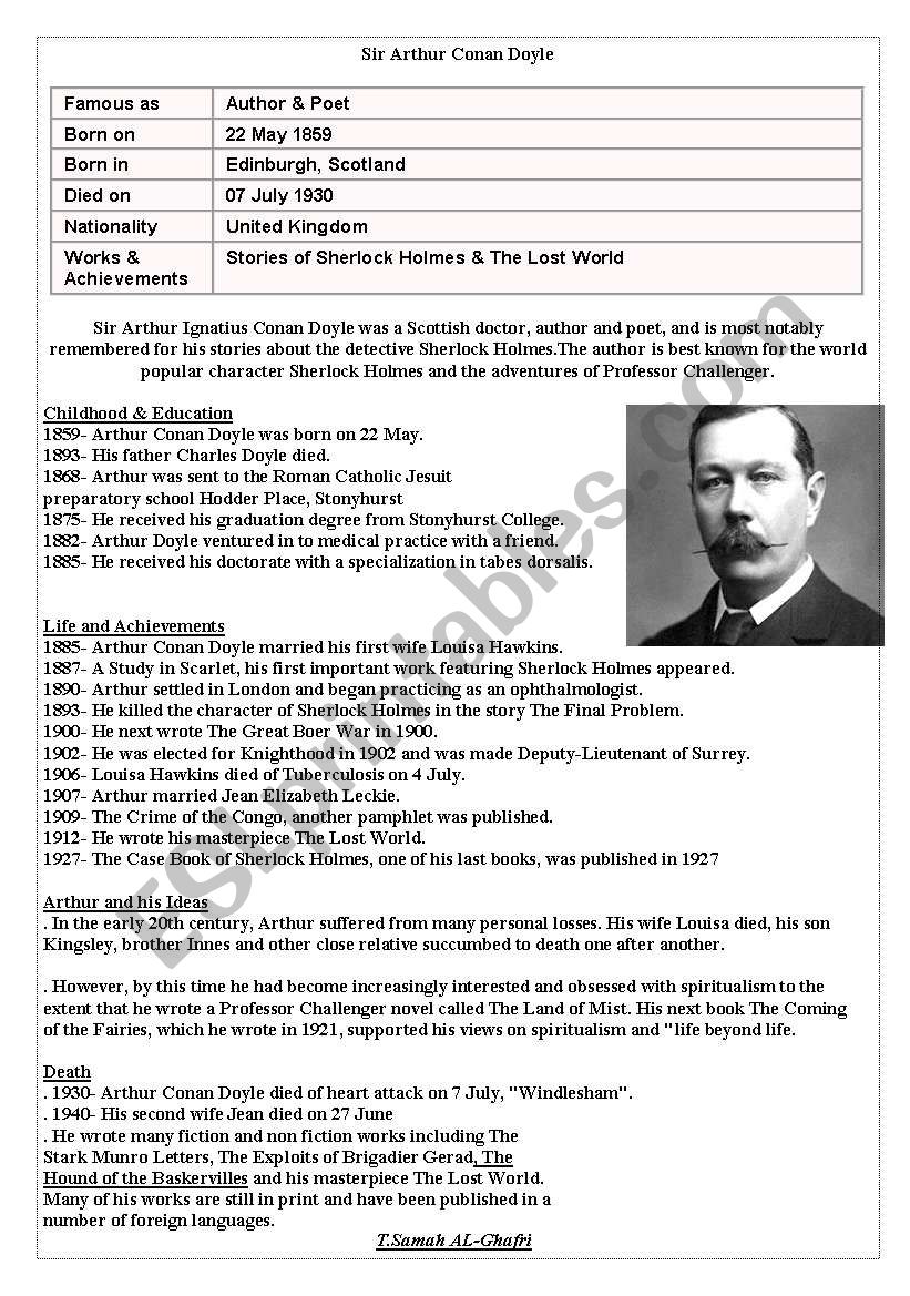 Sir Arthur worksheet