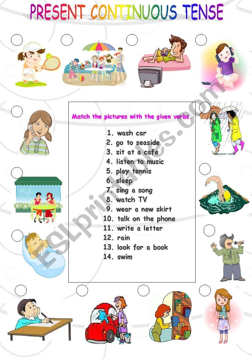 present continuous tense (two pages)