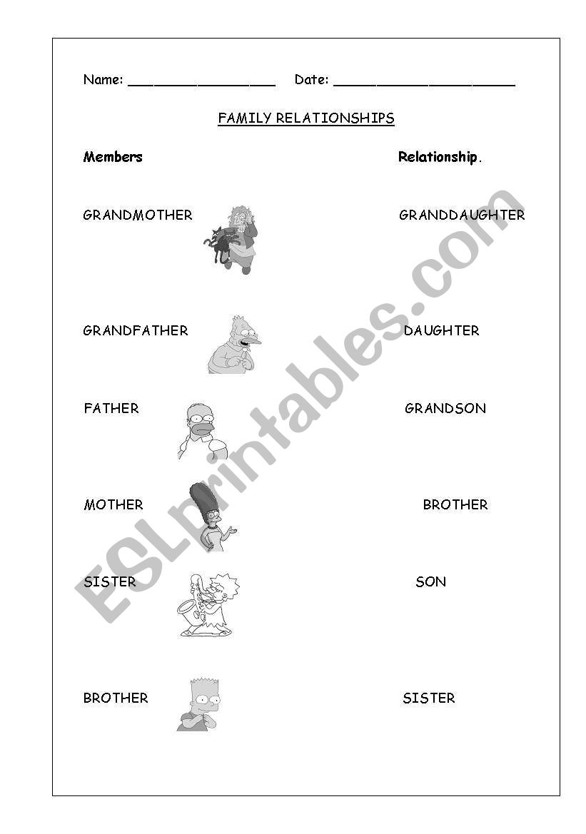 FAMILY RELATIONSHIPS worksheet