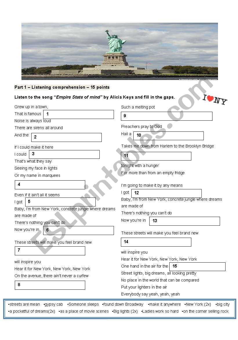 New York worksheet