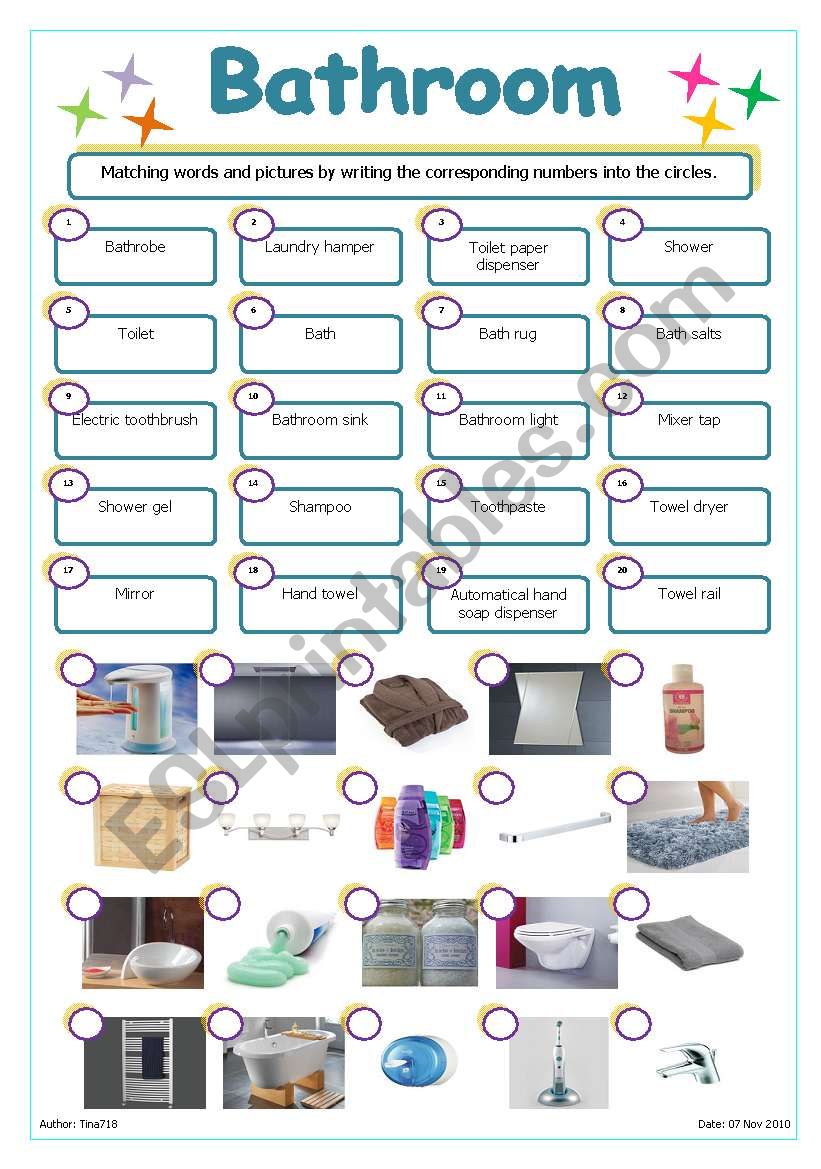 Bathroom worksheet