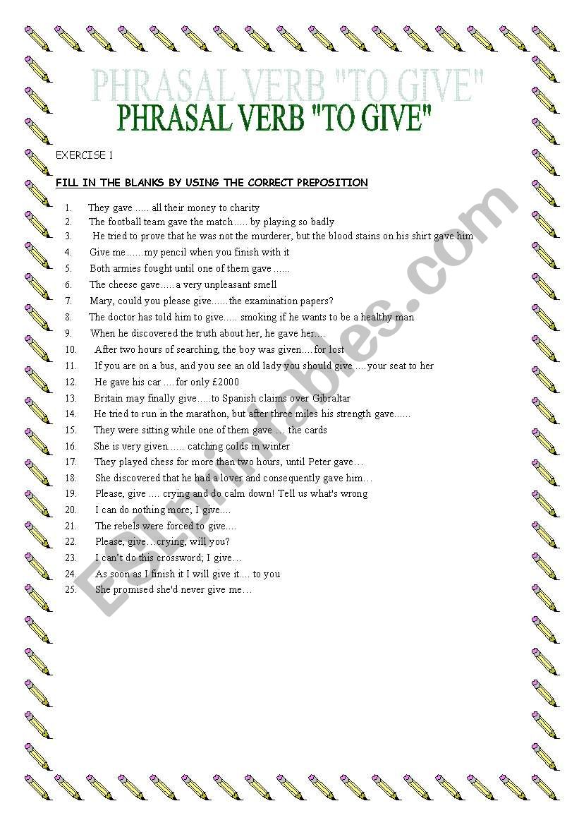 PHRASAL VERB TO GIVE worksheet