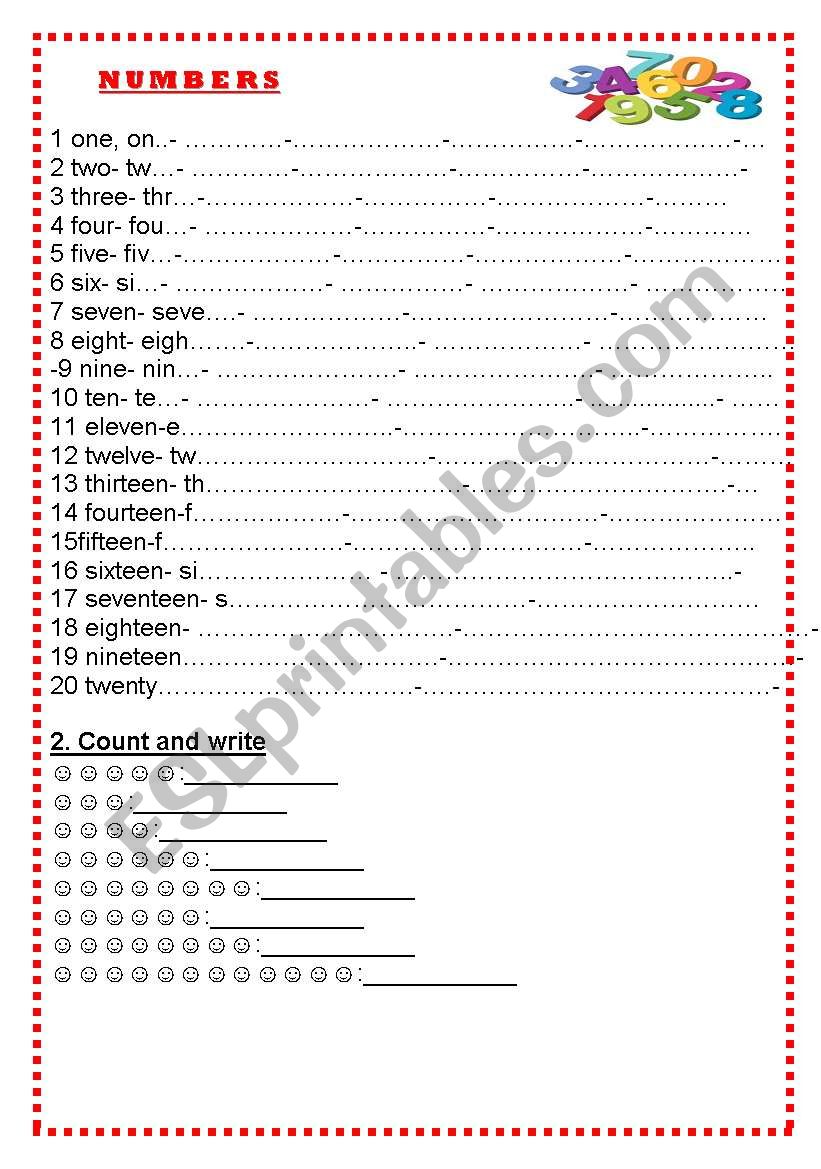 MY NUMBERS  worksheet