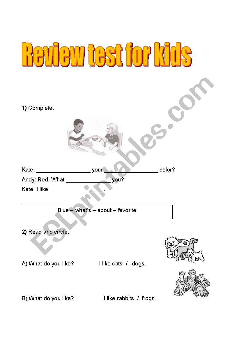 Review test for kids worksheet