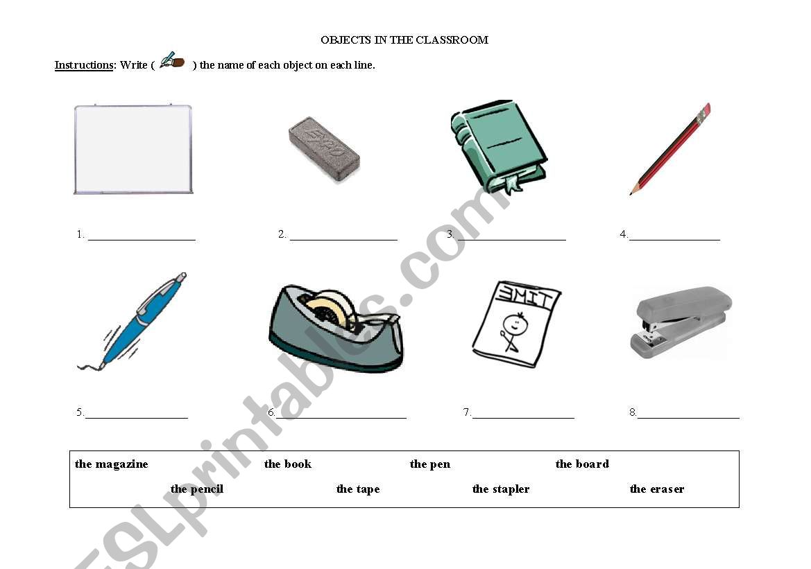 Classroom Objects worksheet