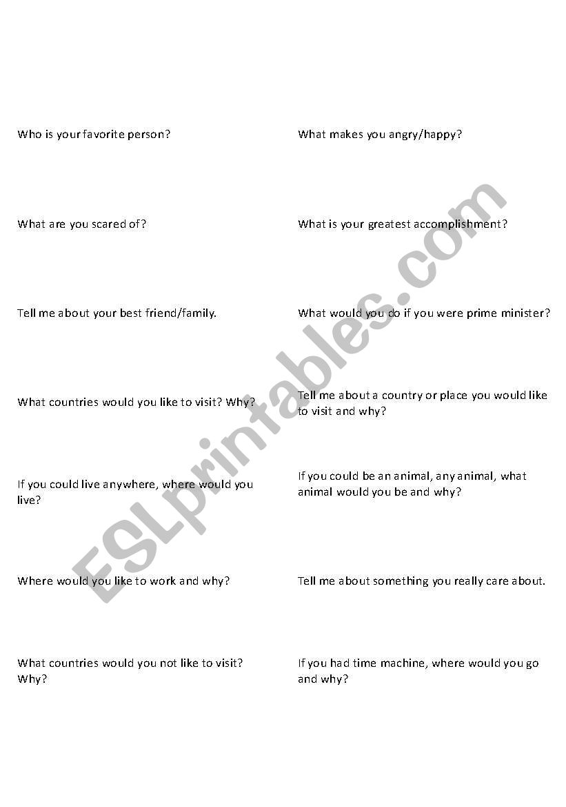 Converation topics worksheet