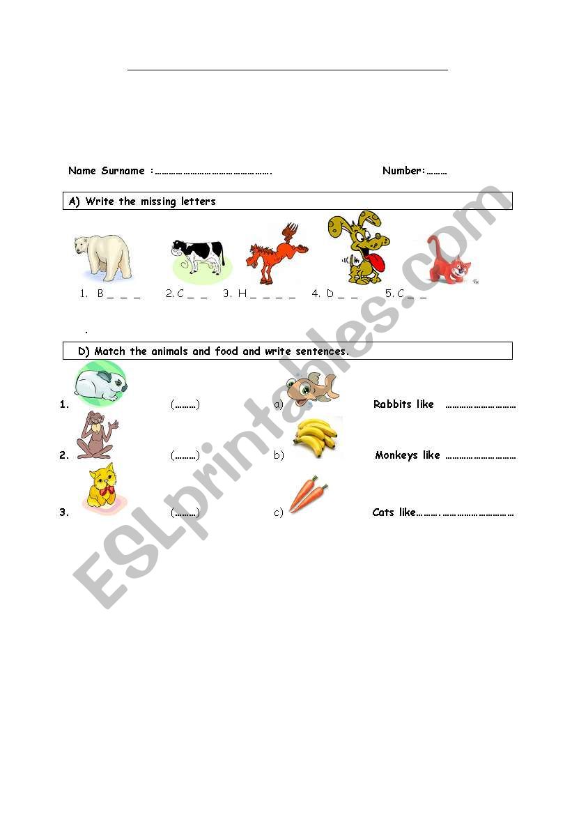 animals worksheet