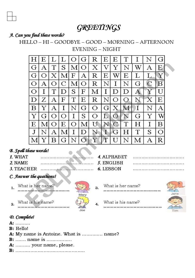 greetings worksheet