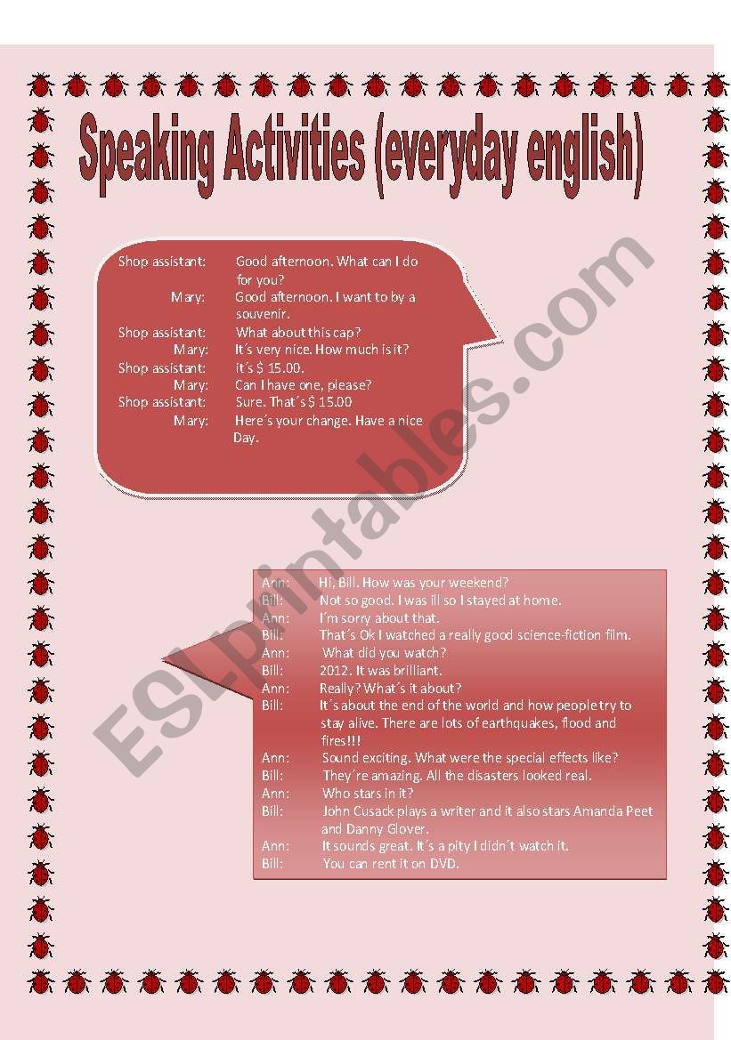 speaking  (everyday english) worksheet