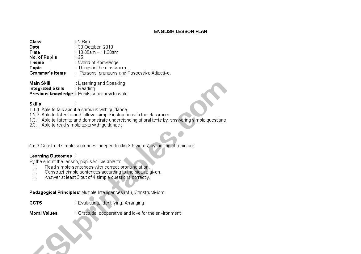 samples of lesson plan for elementary level