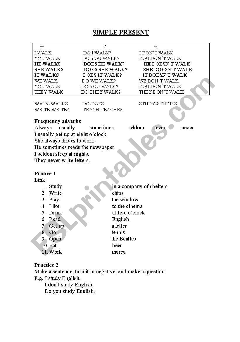 present simple and food worksheet