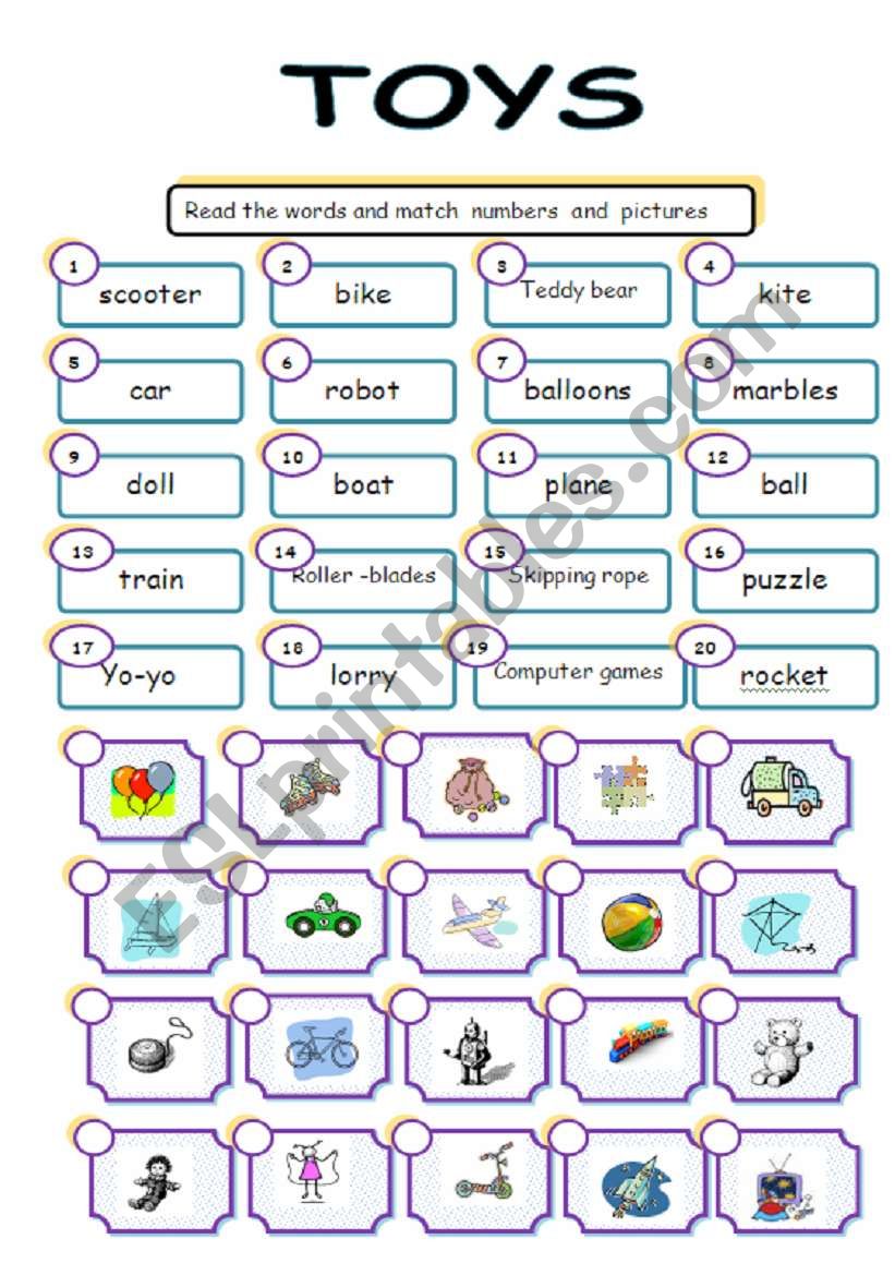 Toys  matching worksheet