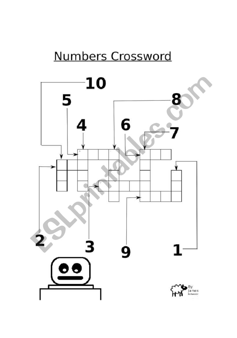 Crossword for One to Ten worksheet