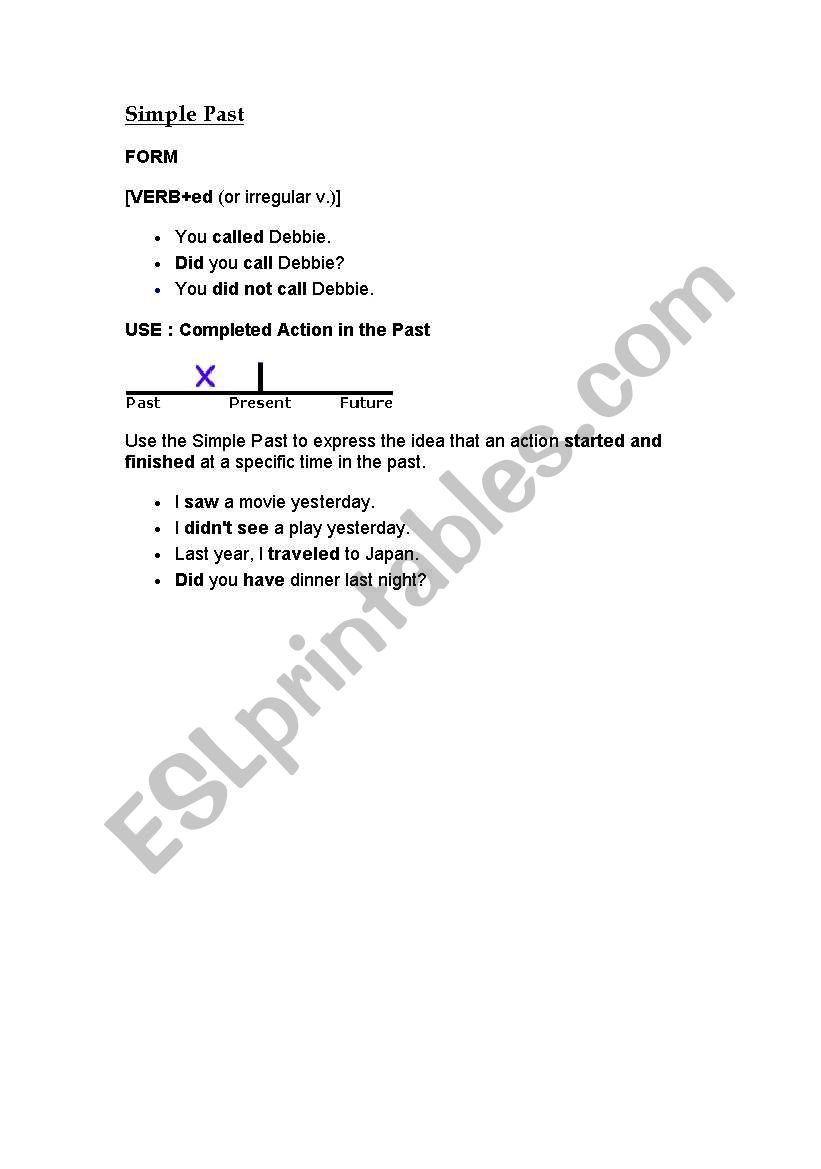 forms of the past worksheet