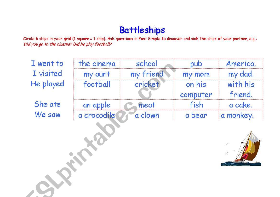 battleships worksheet