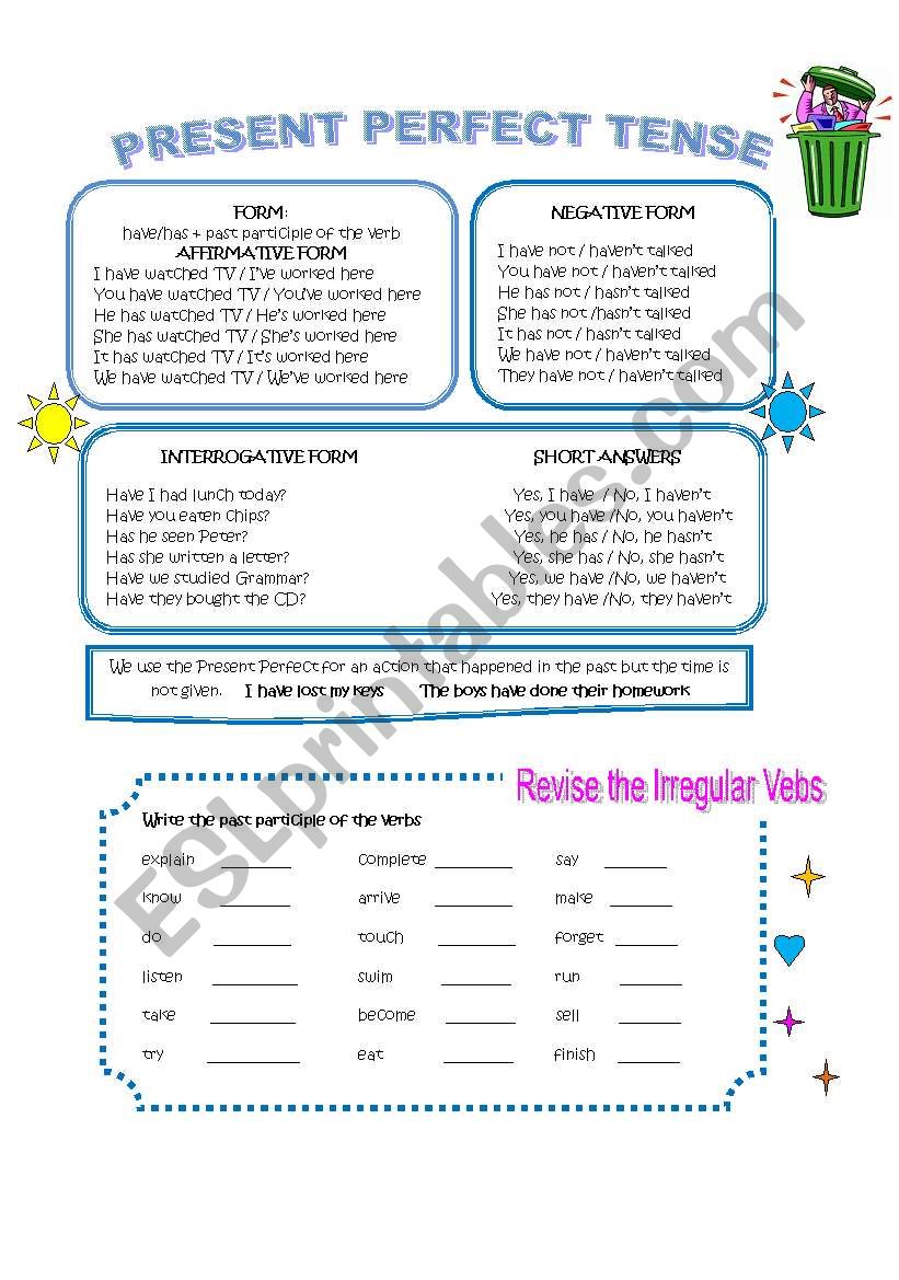 PRESENT PERFECT TENSE ESL Worksheet By Mariaah