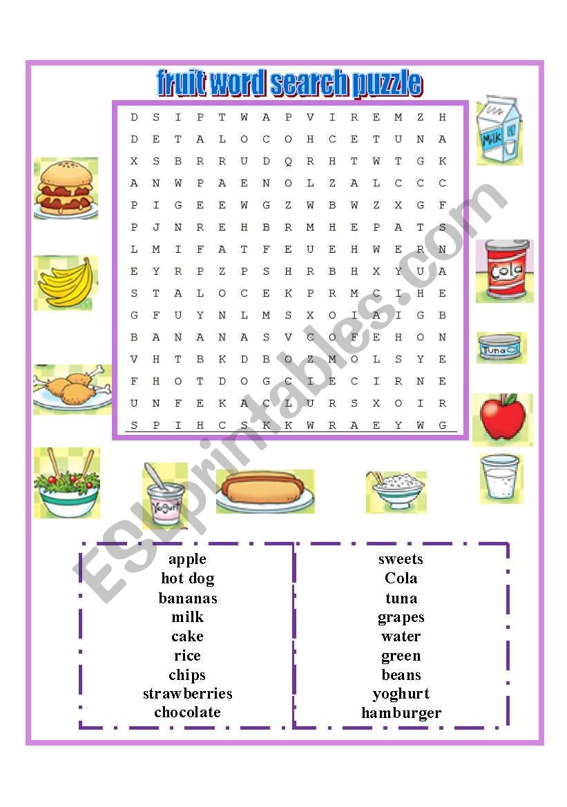 word search puzzle food worksheet