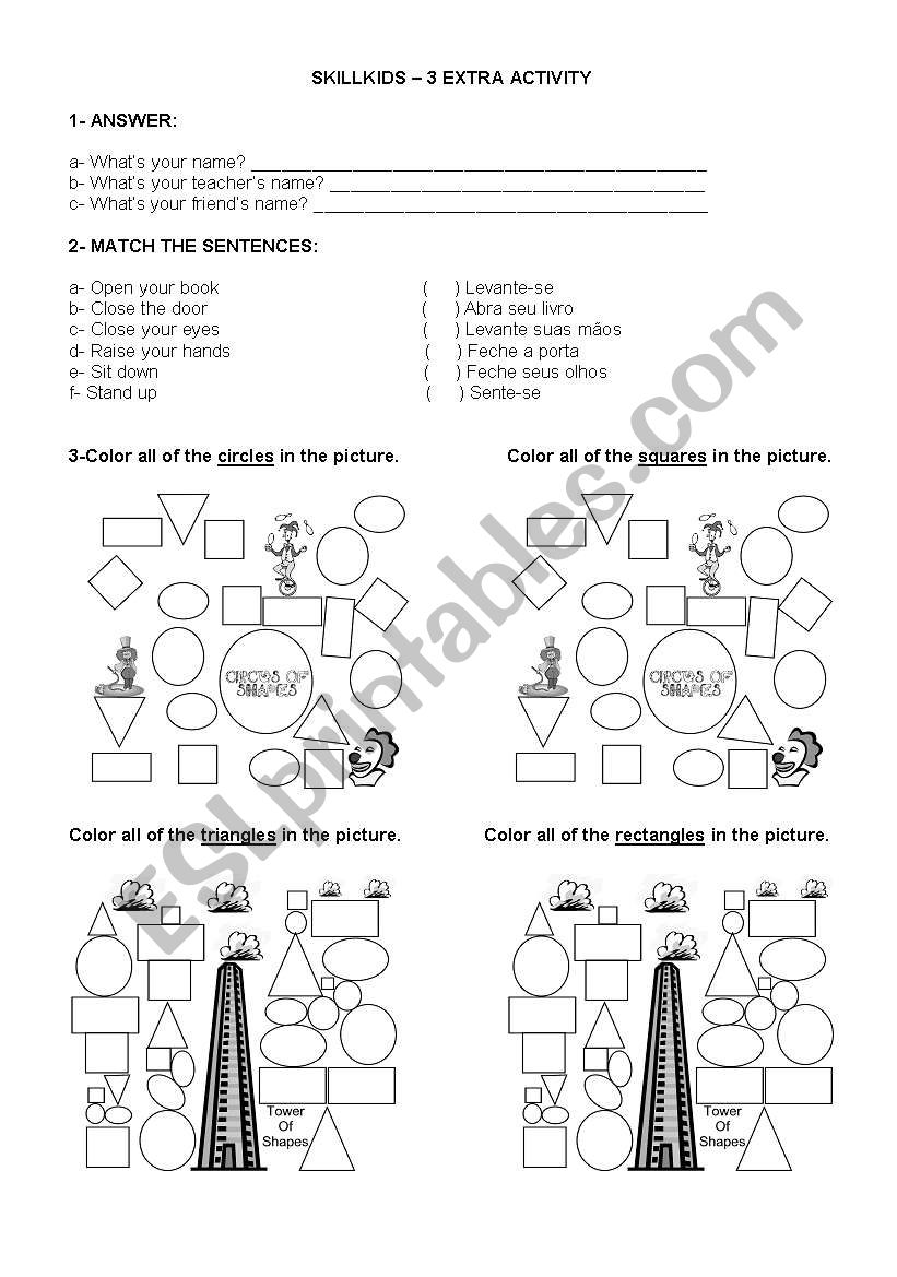 Imperative and shapes worksheet