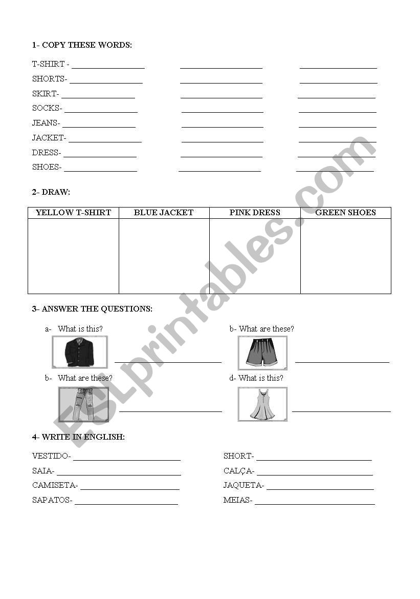 Clothes worksheet