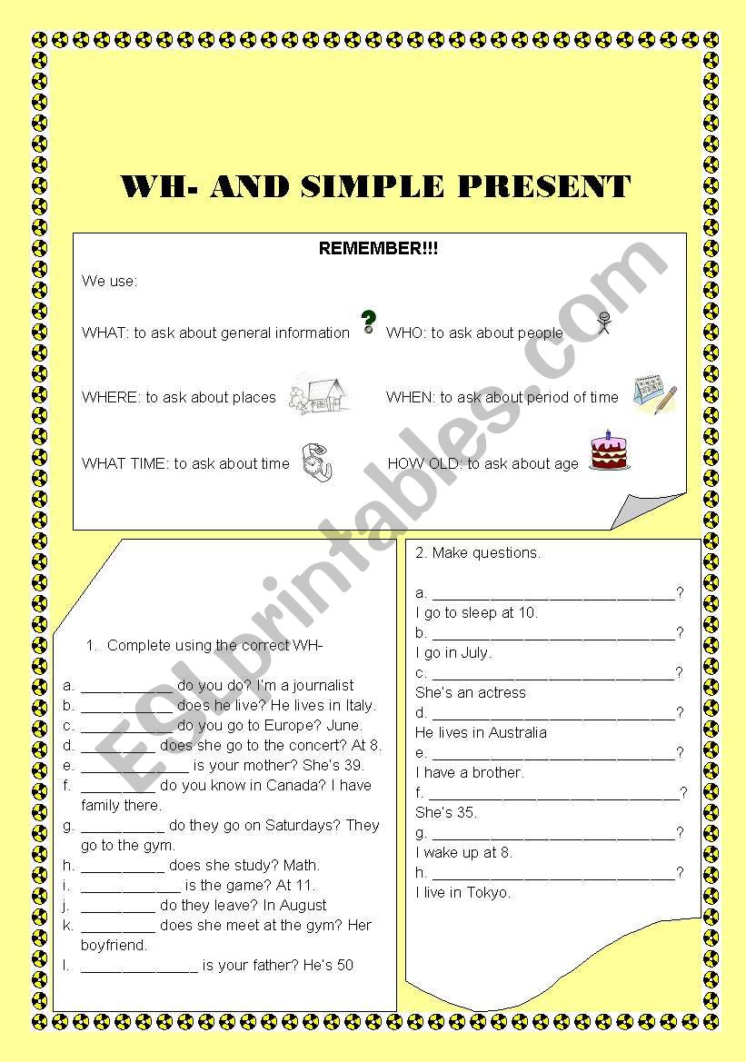 wh- with simple present worksheet