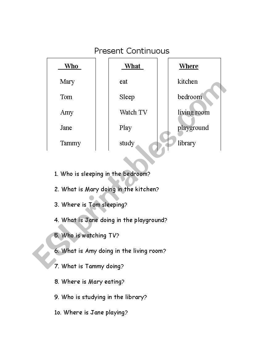 Present Continuous worksheet