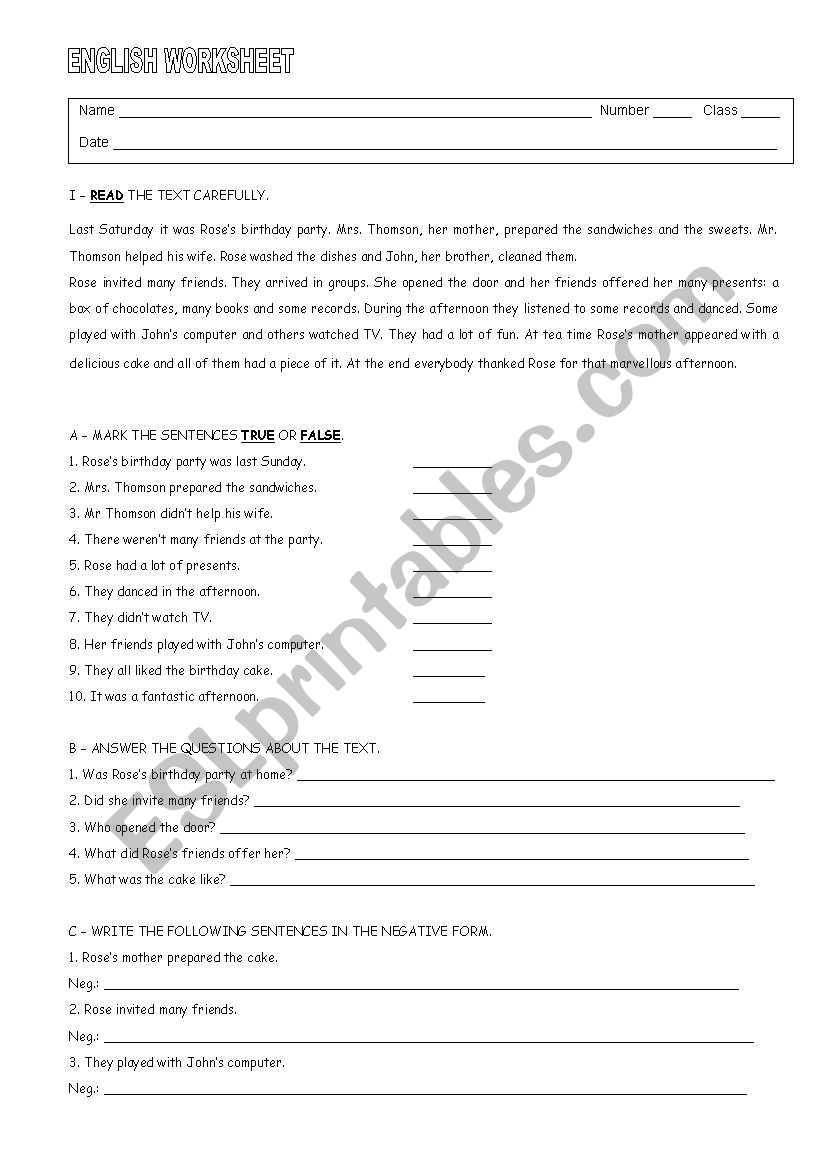 Worksheet Past Simple worksheet