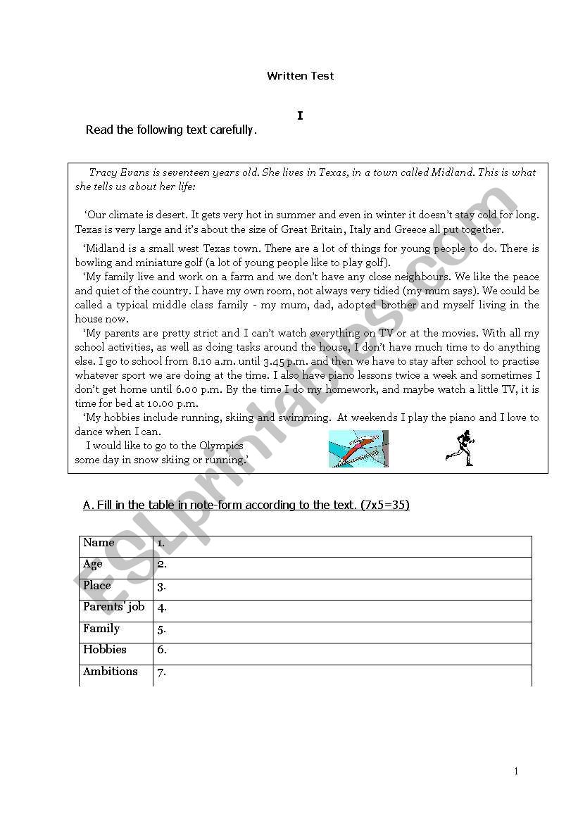 Written Test worksheet
