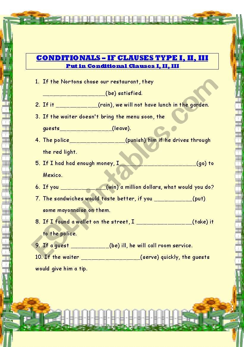 Conditionals --- If Clauses Type I - II - III