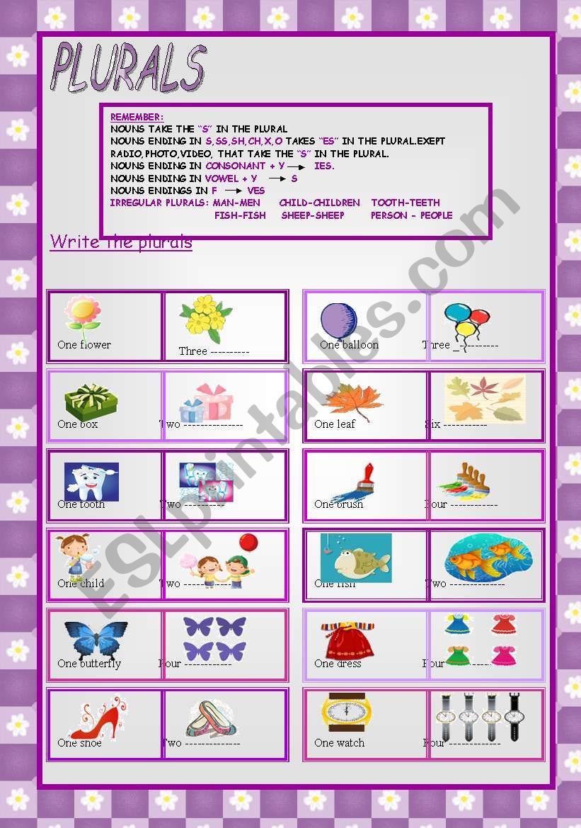 PLURALS worksheet