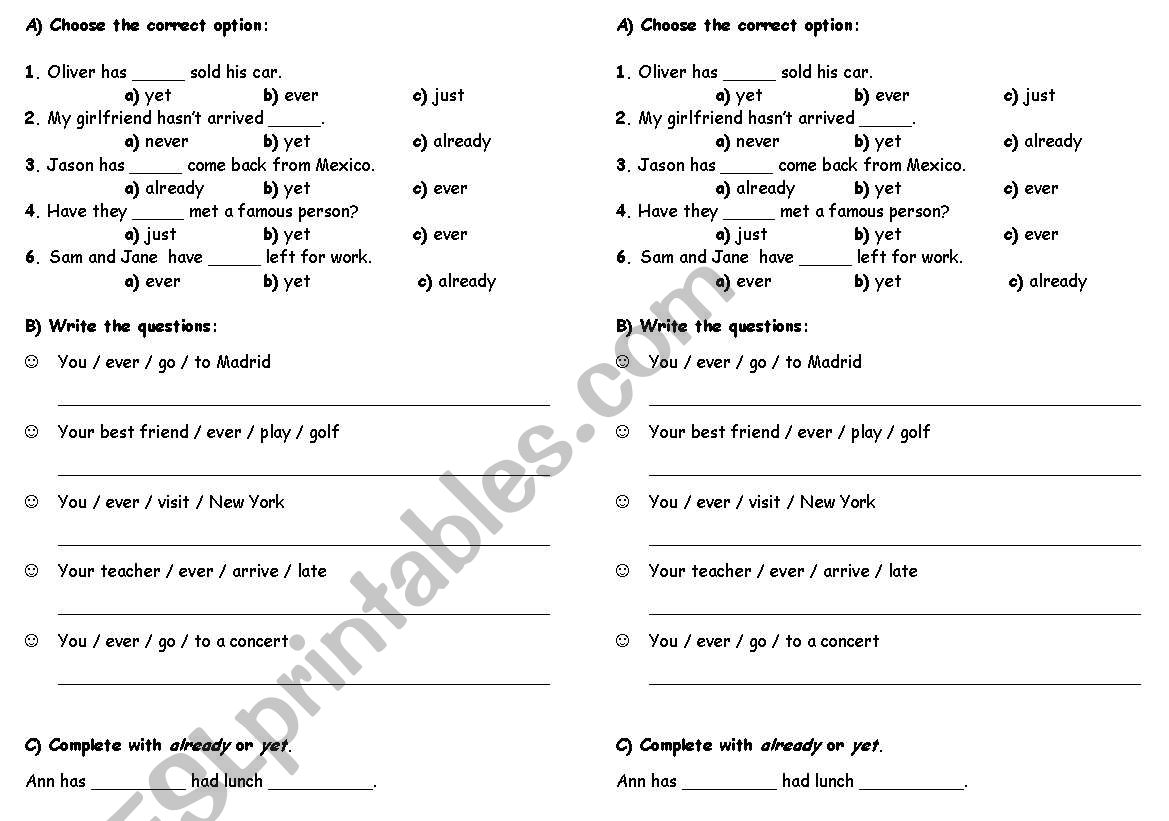 Present Perfect 1/2 worksheet