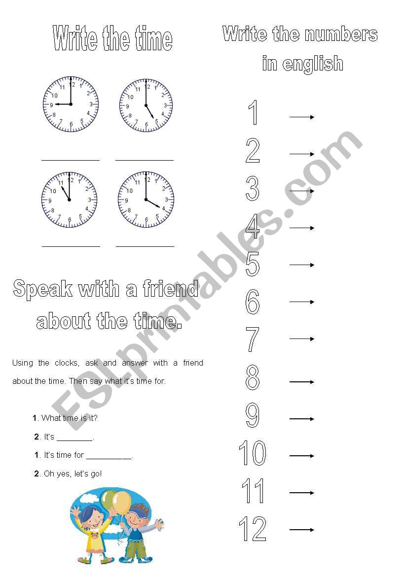 Time activities worksheet