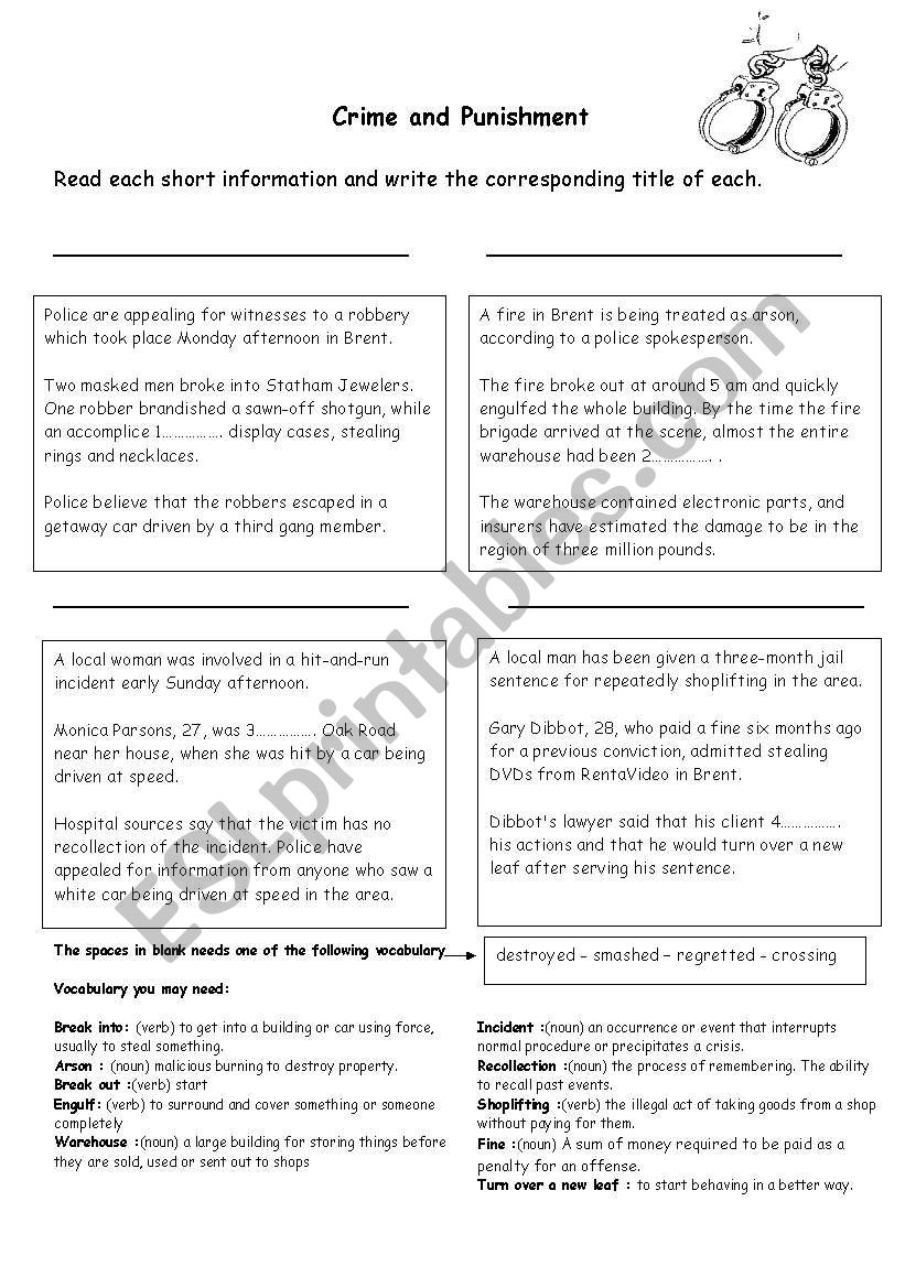 Crime and Punishment worksheet