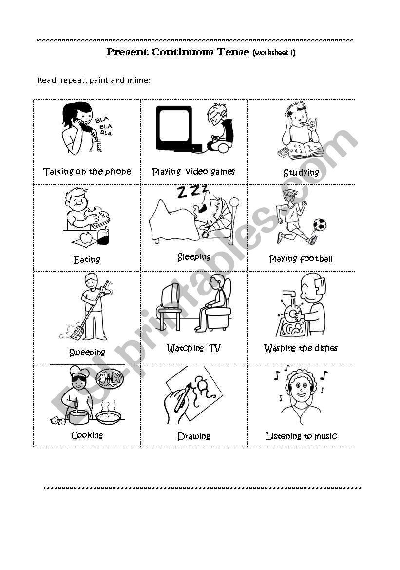 present continuous Pictionary worksheet