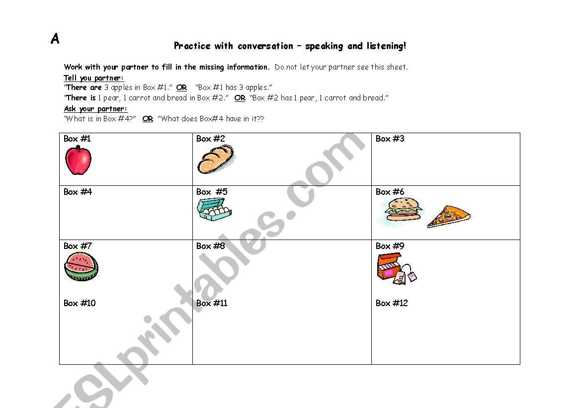 Information Gap -- Food  worksheet