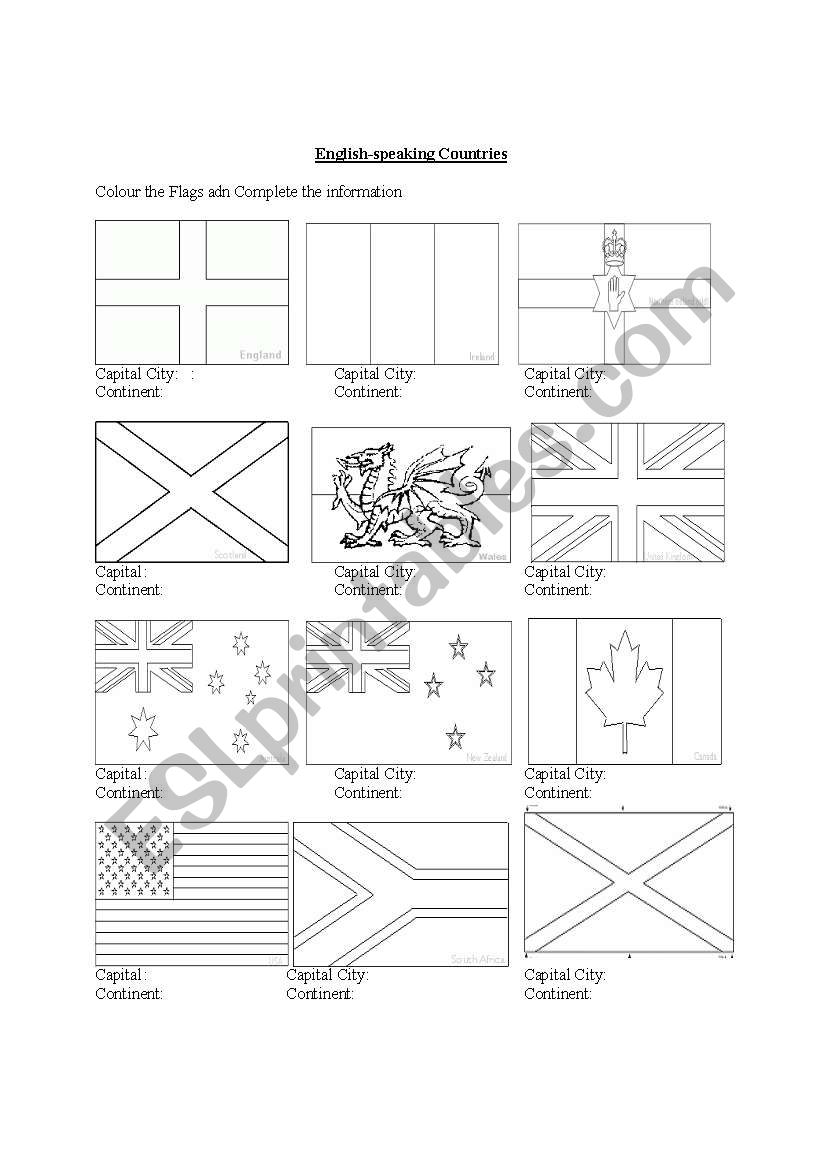 English-speaking Countries worksheet